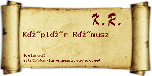 Káplár Rémusz névjegykártya